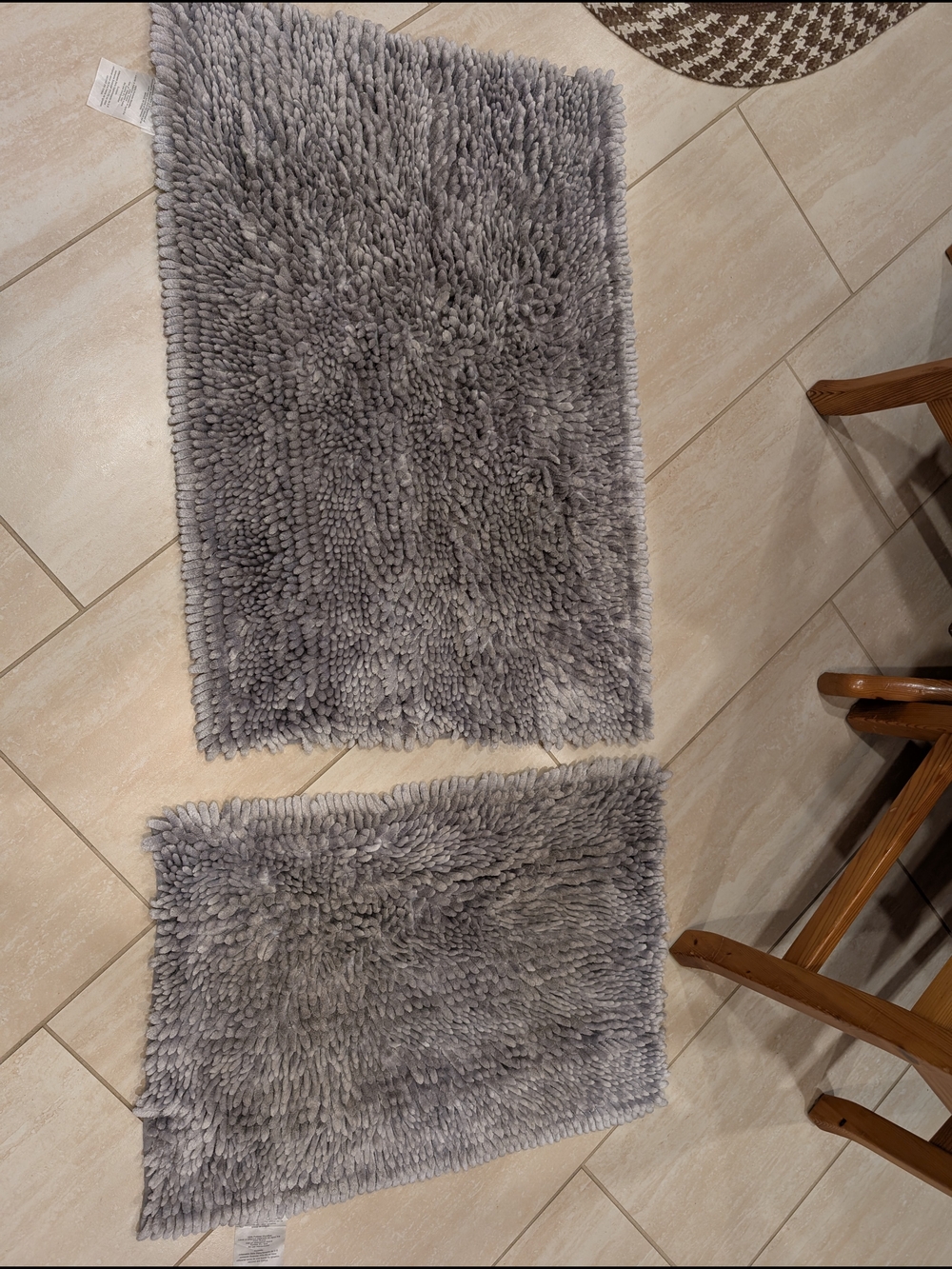 Gray Plush Chenille Bath Rug Set - Soft Non-Slip Bath Mats